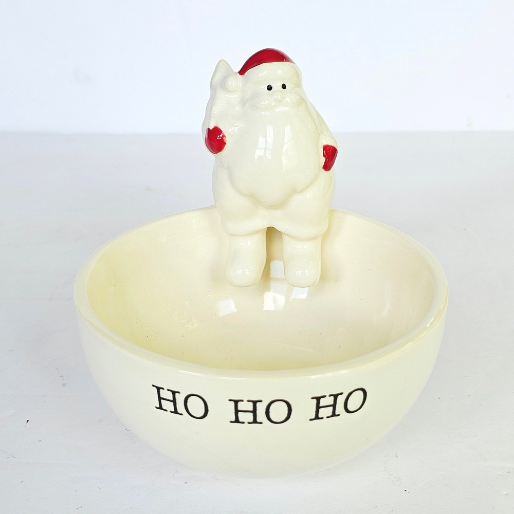 Mud Pie Christmas Santa Claus Ho Ho Ho Ceramic Snack Bowl Holiday Candy Dish
